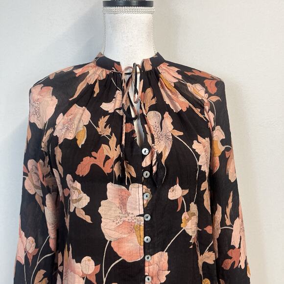 Fate Poet Blouse sz Small Black Brown Peach Floral Anthropologie Cottage Core #S - Picture 2 of 8